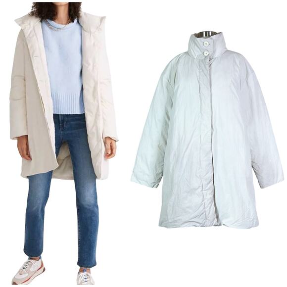 Madewell Jackets & Blazers - Madewell | Buffy Ivory White Longer Puffer Button Pocket Winter Jacket Coat XL